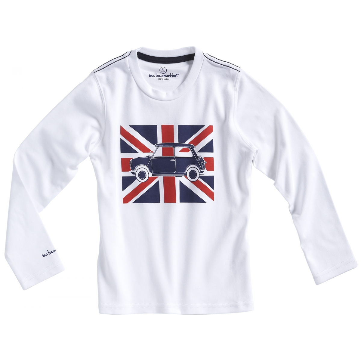 T-shirt enfant Austin Mini Union Jack Blanc -manches longues 