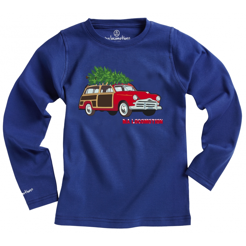 T-shirt voiture de Noël - bleu cobalt