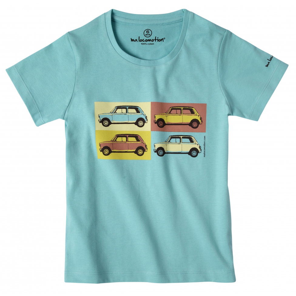 Austin Mini pop art t-shirt for kids - mint green