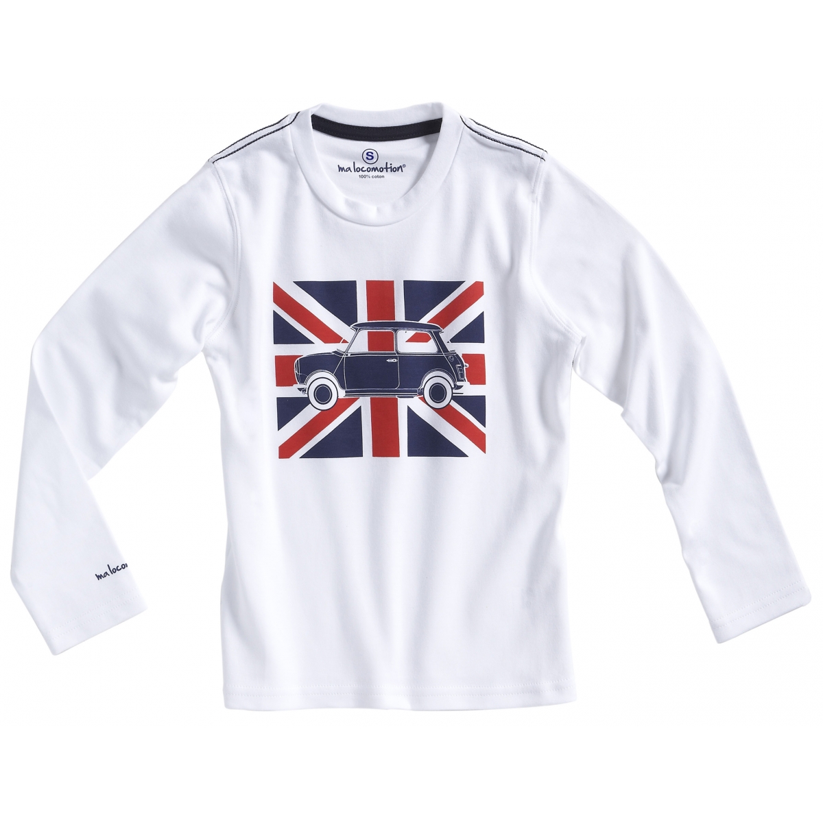 Long sleeves Austin Mini Union Jack t-shirt for adults - white