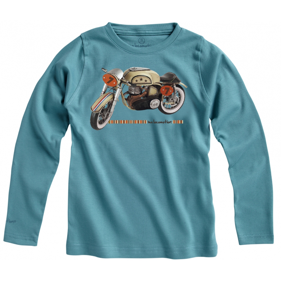 T-shirt moto vintage - bleu vert